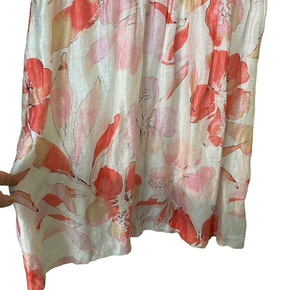 Ann Taylor Loft Linen Watercolor Hibiscus Floral Dress Size 10 - Picture 4 of 9